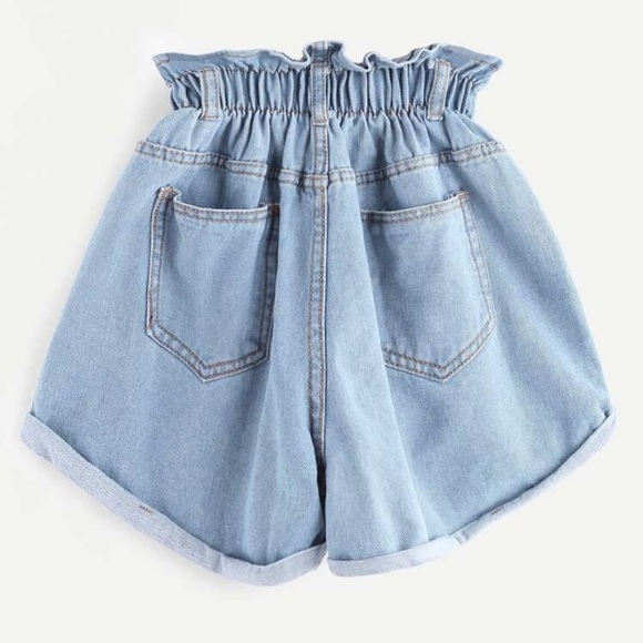 Elastic Waist Ripped Denim Shorts - Picture 2 of 3